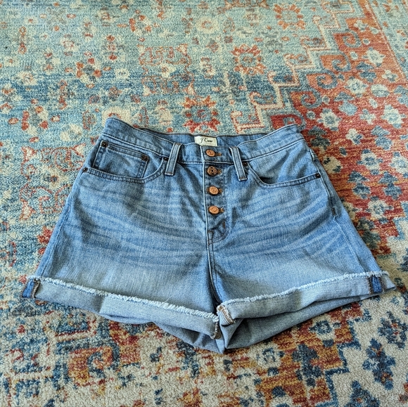 J.Crew High Rise Raw Hem High Rise Button Fly Light Denim Shorts Size 26 - Picture 1 of 10